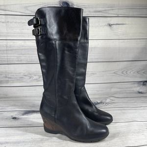 Sanita Leather Wedge Tall Boots Black Size 10